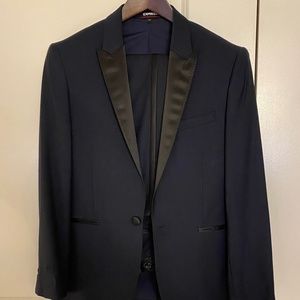 Express Men's Extra Slim Navy Wool-Blend Tuxedo Jacket 36R and Pant 29X30